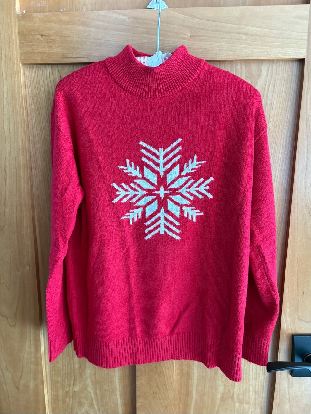 Talbots Red Turtleneck Sweater with White Snowflake